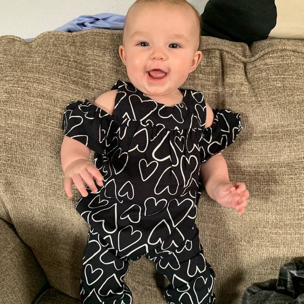 Carters black w/ white hearts cold shoulder jumper